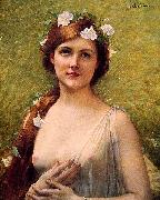 Jules Joseph Lefebvre Young Woman with Morning Glories in Her Hair France oil painting artist